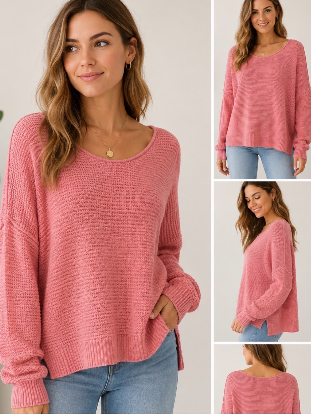 🌸 NWT Lucky Brand Textured Knit Sweater | Size Large | Blush Pink